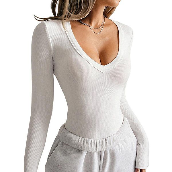 Женская модная однотонная футболка с длинным рукавом и v-образным вырезом, облегающий базовый топ Clearflower, White
Женская модная однотонная футболка с длинным рукавом и v-образным вырезом, облегающий базовый топ Clearflower, White