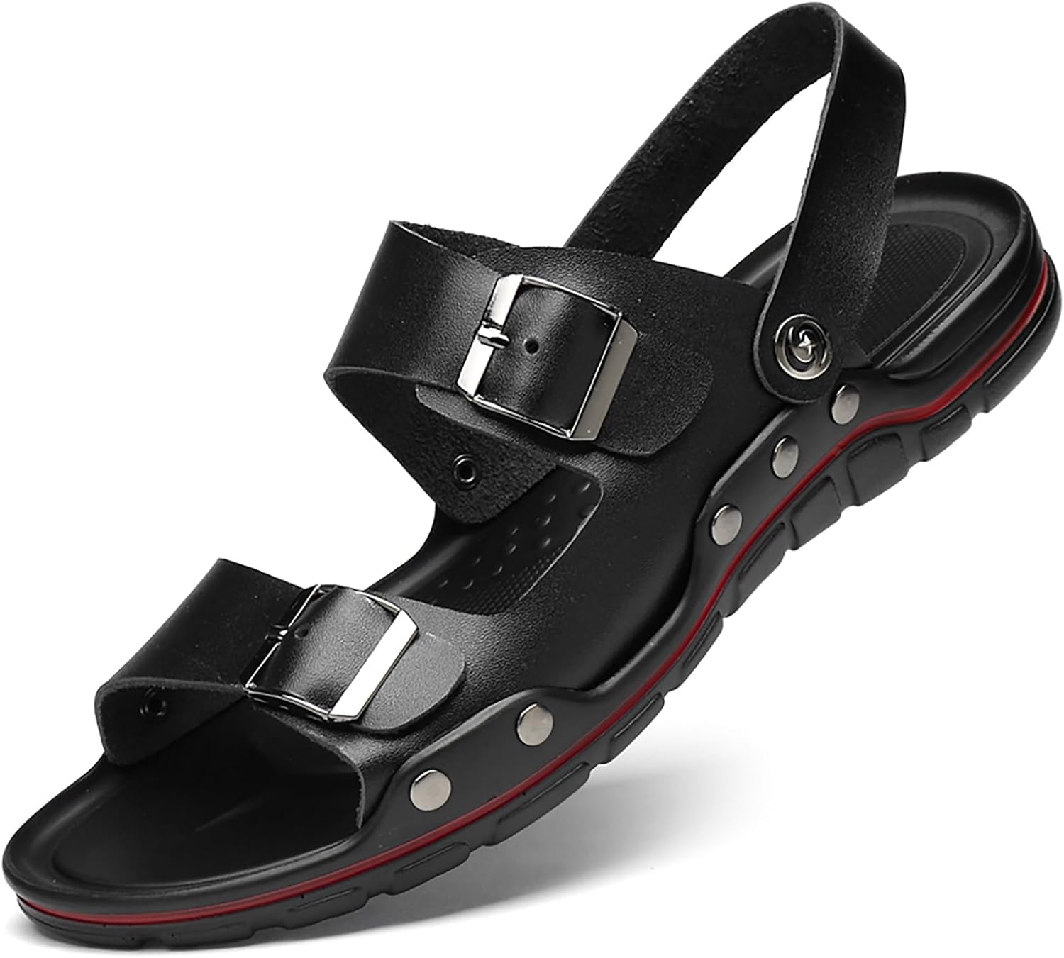 Мужские кожаные сандалии EGEBS с пряжкой, плоской подошвой и регулируемым двухфункциональным ремешком, модные с заклепками, дышащие, с открытым носком, мягкой подошвой, шлепанцы на каждый день, летние, противоскользящие, пляжные, черный
Мужские кожаные сандалии EGEBS с пряжкой, плоской подошвой и регулируемым двухфункциональным ремешком, модные с заклепками, дышащие, с открытым носком, мягкой подошвой, шлепанцы на каждый день, летние, противоскользящие, пляжные, черный