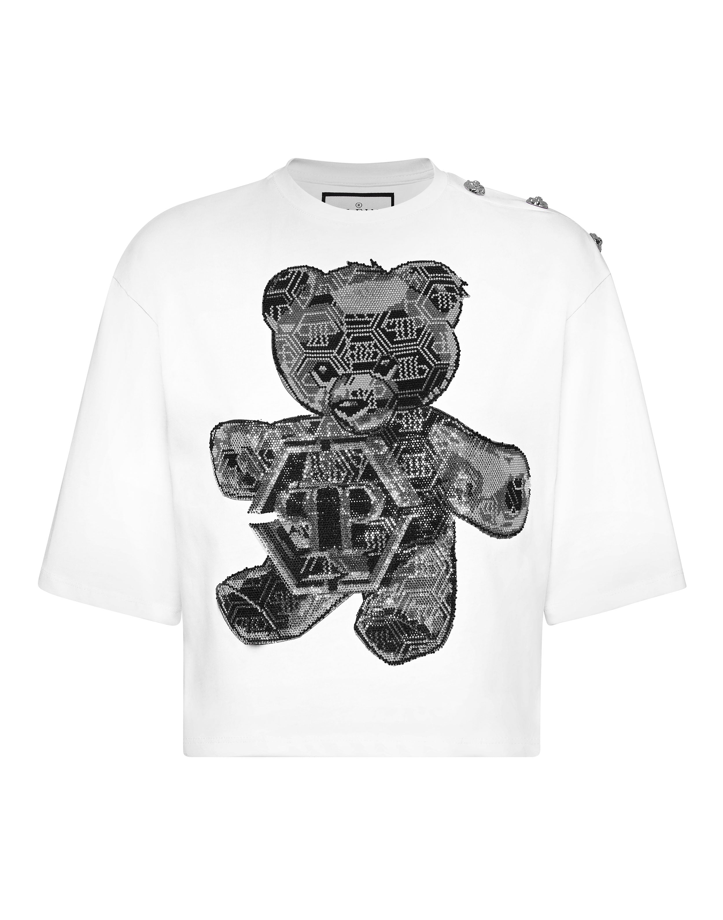 Укороченная футболка Strass Teddy Bear PHILIPP PLEIN, белый 
Укороченная футболка Strass Teddy Bear PHILIPP PLEIN, белый