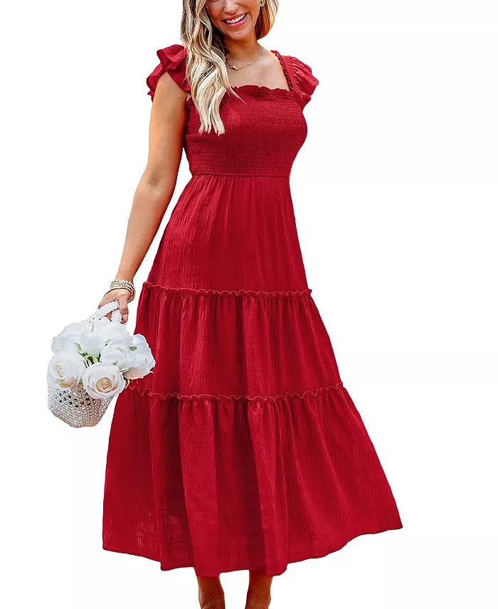 Женское пляжное платье миди цвета вишни с пряностями Cupshe, красный 
Женское пляжное платье миди цвета вишни с пряностями Cupshe, красный