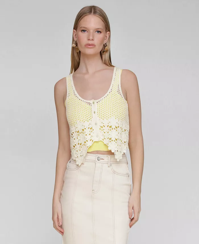 Женский топ с кружевной вязкой и встроенным бандо Avec Les Filles, желтый
Женский топ с кружевной вязкой и встроенным бандо Avec Les Filles, желтый