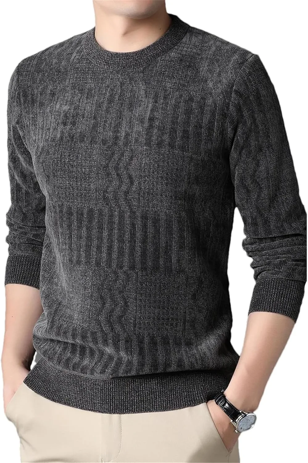 Мужской зимний свитер с круглым вырезом — свободный, теплый, однотонный
Мужской зимний свитер с круглым вырезом — свободный, теплый, однотонный