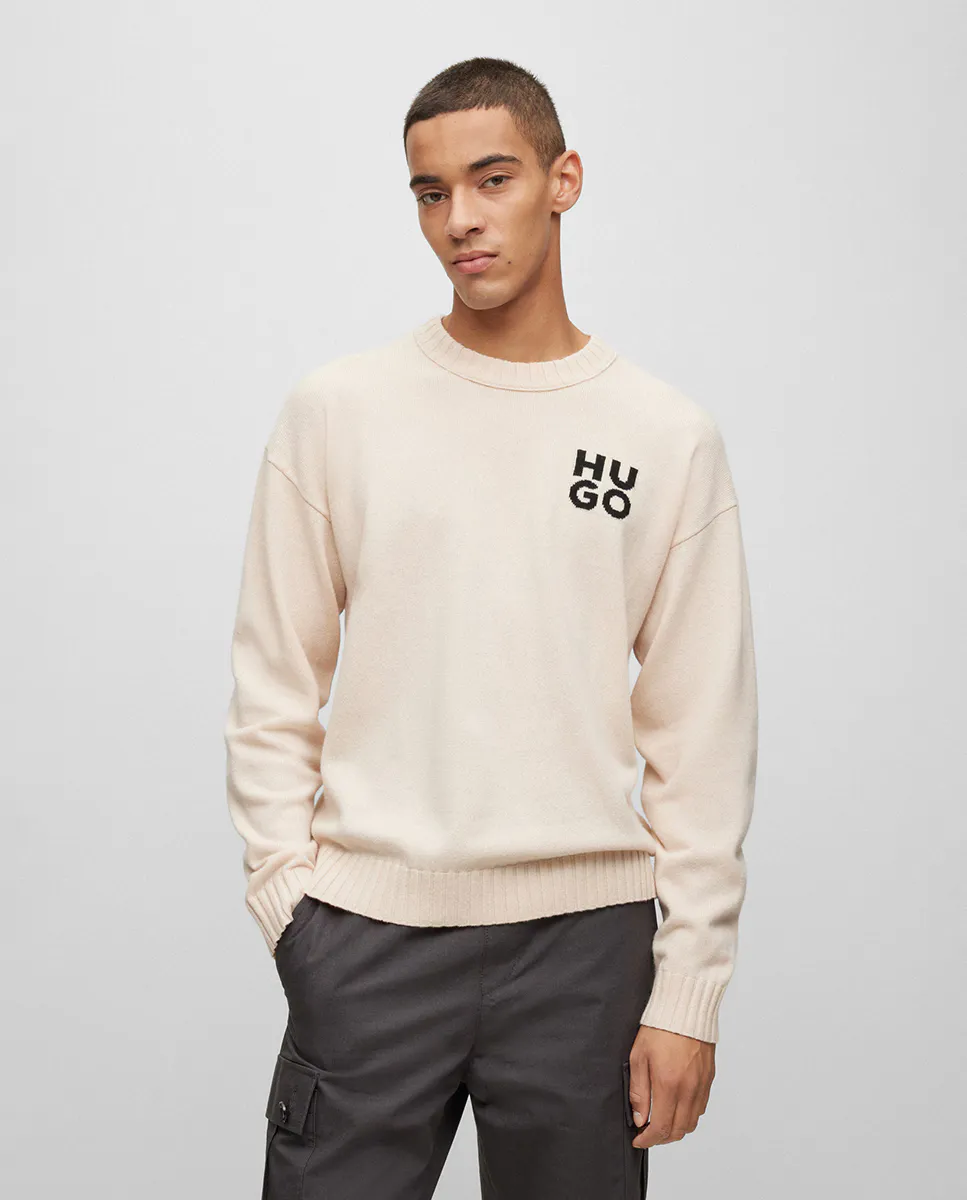 Мужской свитер из меланжевой смеси натуральной шерсти с логотипом Hugo, коричневый
Мужской свитер из меланжевой смеси натуральной шерсти с логотипом Hugo, коричневый