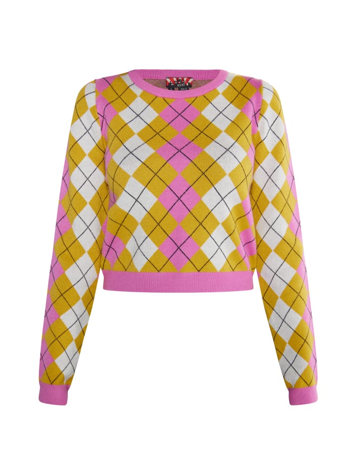 Женский вязаный свитер розово-желтого цвета с разноцветными вставками myMo ROCKS
Женский вязаный свитер розово-желтого цвета с разноцветными вставками myMo ROCKS