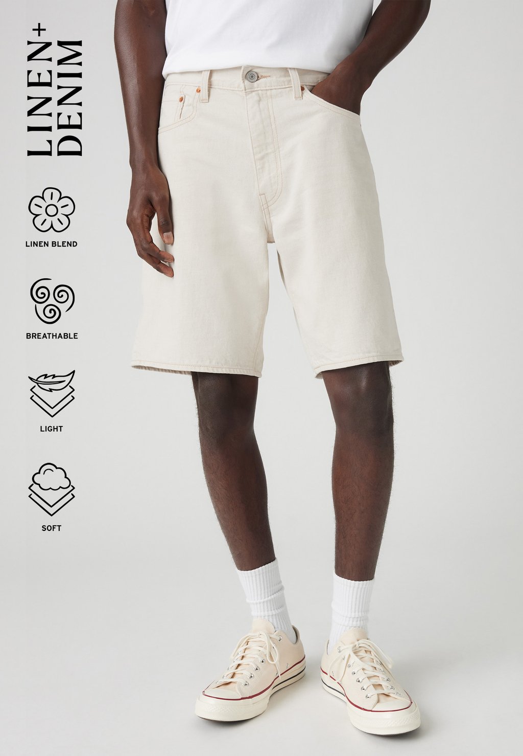 Джинсовые шорты 468 LOOSE SHORTS UNISEX Levi's, цвет Ecru Journal Ltwt Shorts Linen+ Denim 
Джинсовые шорты 468 LOOSE SHORTS UNISEX Levi's, цвет Ecru Journal Ltwt Shorts Linen+ Denim