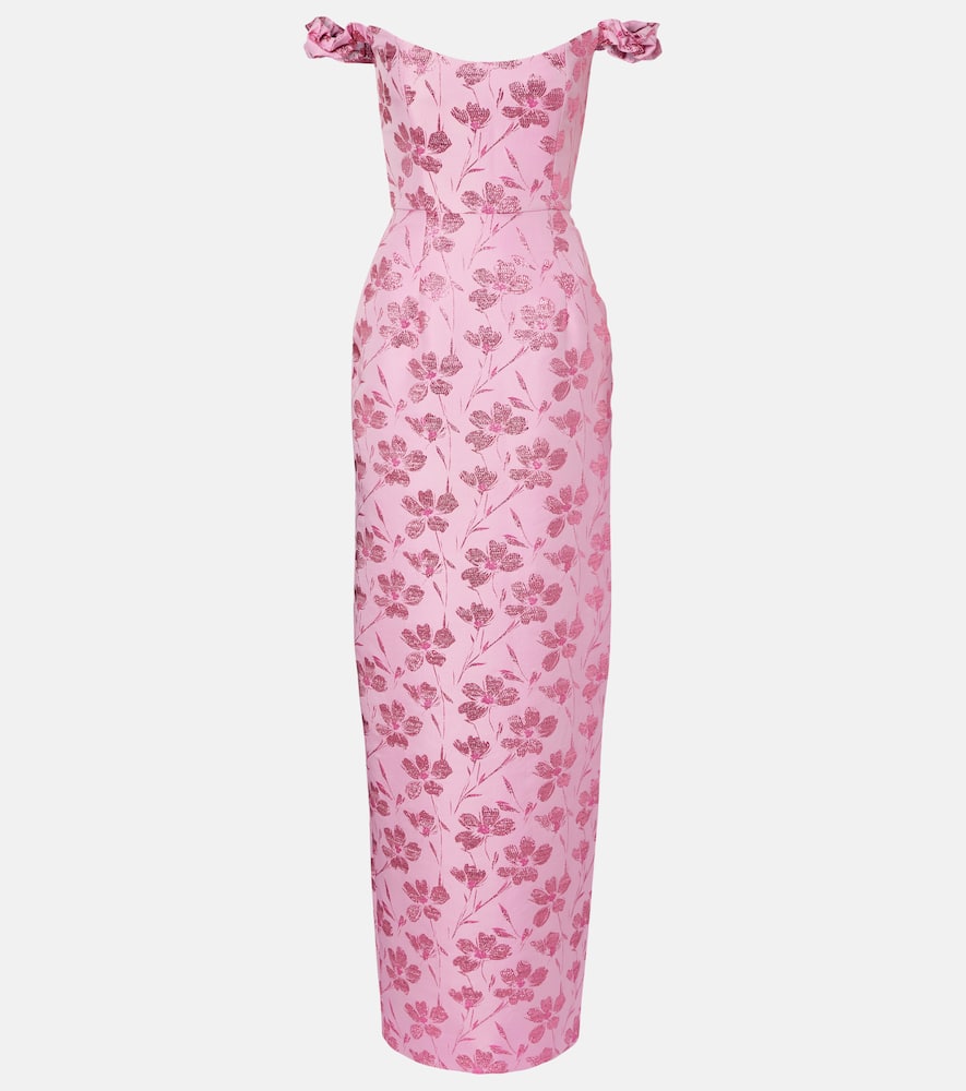 Платье Yolanda с цветочным принтом и открытыми плечами из парчи Markarian, Pink Metallic Floral
Платье Yolanda с цветочным принтом и открытыми плечами из парчи Markarian, Pink Metallic Floral