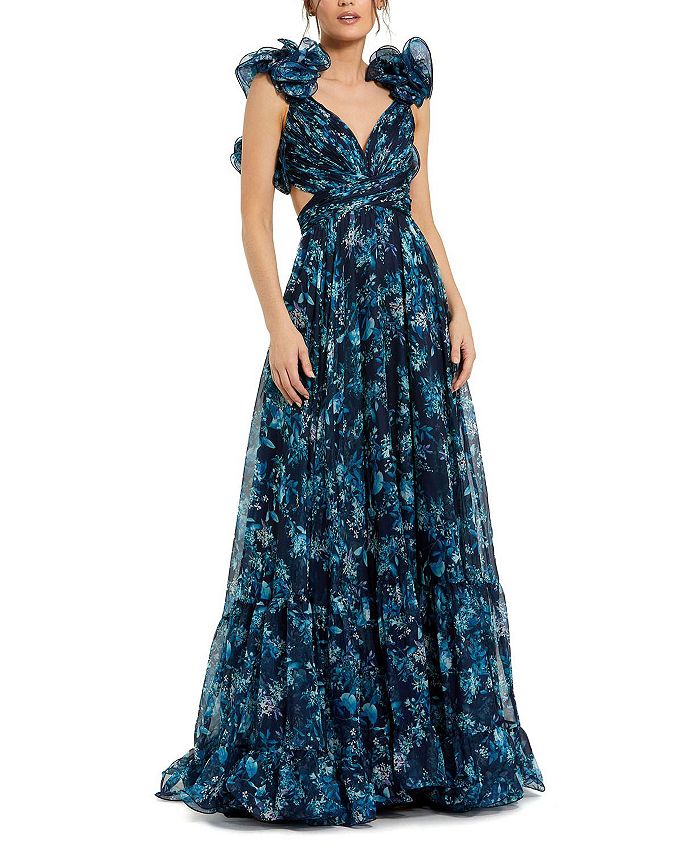 Женское платье из шифона с цветочным принтом, многоярусной рюшами и вырезами Mac Duggal, синий
Женское платье из шифона с цветочным принтом, многоярусной рюшами и вырезами Mac Duggal, синий