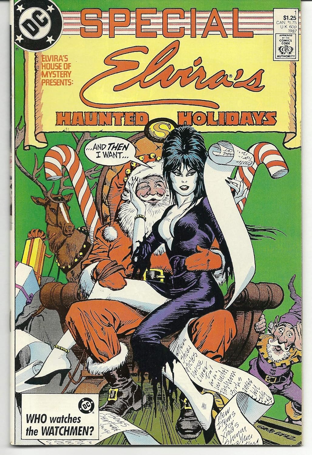 Elvira's House of Mystery Special: Elvira's Haunted Holidays #1, January 1987 (DC Comics)
Elvira's House of Mystery Special: Elvira's Haunted Holidays #1, January 1987 (DC Comics)