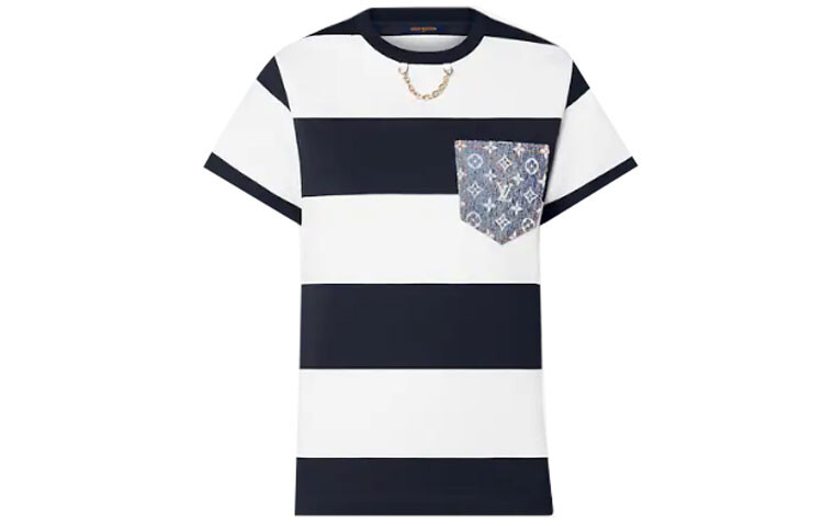 Футболка женская Louis Vuitton в полоску, белый / синий 
Футболка женская Louis Vuitton в полоску, белый / синий