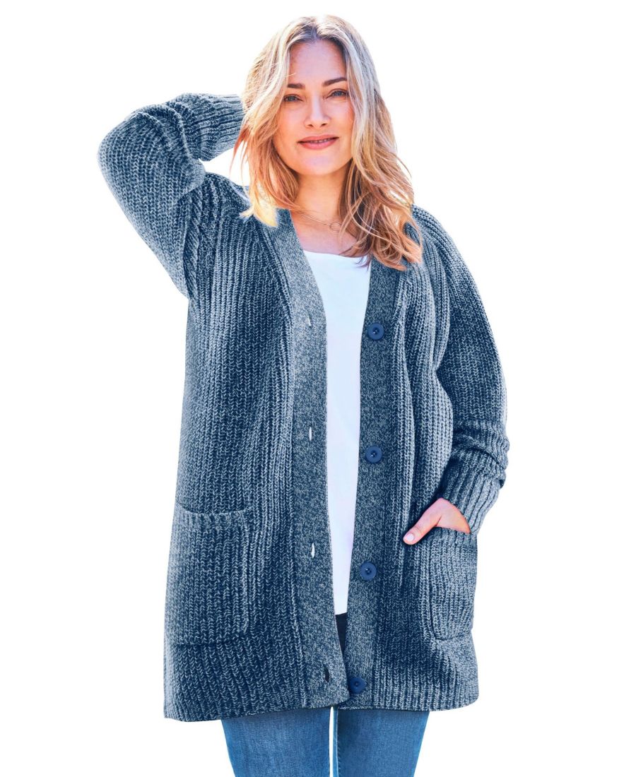 Кардиган-шейкер на пуговицах большого размера Woman Within, Royal navy white marled
Кардиган-шейкер на пуговицах большого размера Woman Within, Royal navy white marled