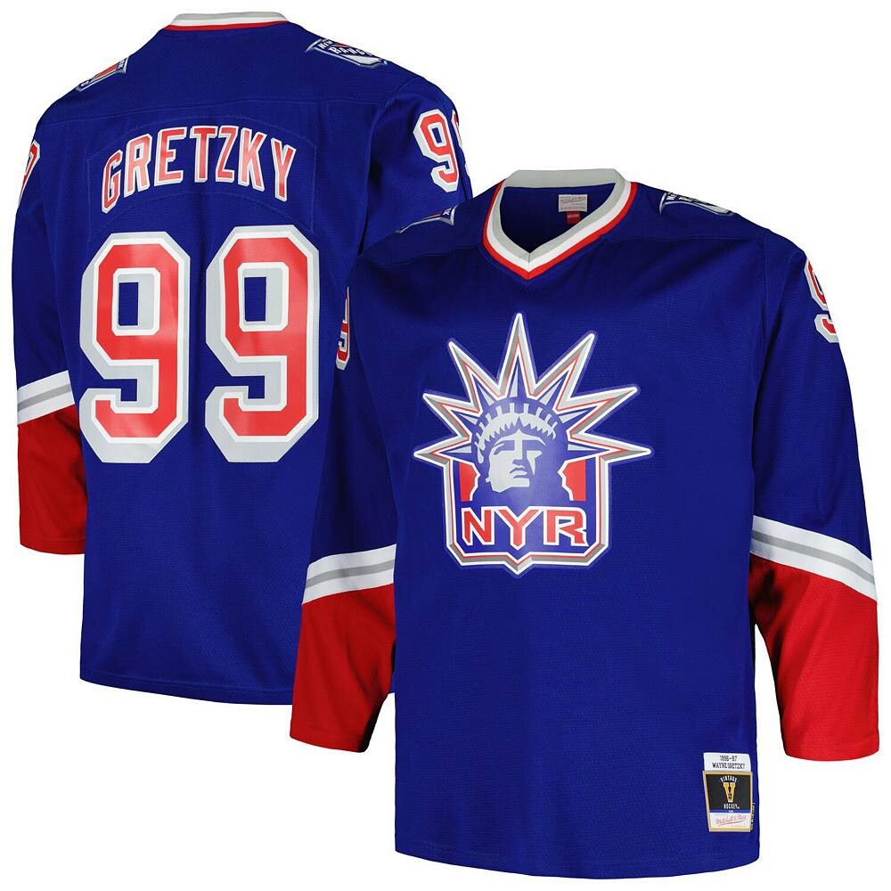 Мужская синяя майка игрока Mitchell & Ness Wayne Gretzky New York Rangers Big & Tall Blue Line, цвет Ran Blue
Мужская синяя майка игрока Mitchell & Ness Wayne Gretzky New York Rangers Big & Tall Blue Line, цвет Ran Blue