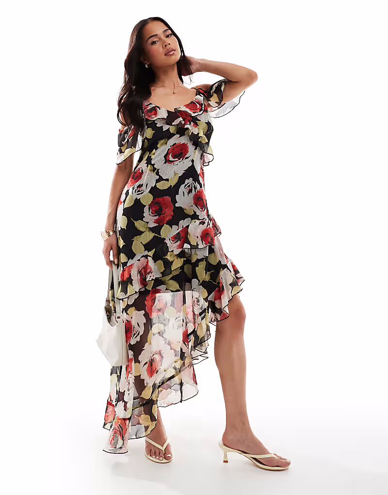 Платье макси Miss Selfridge с оборками и цветочным принтом
Платье макси Miss Selfridge с оборками и цветочным принтом