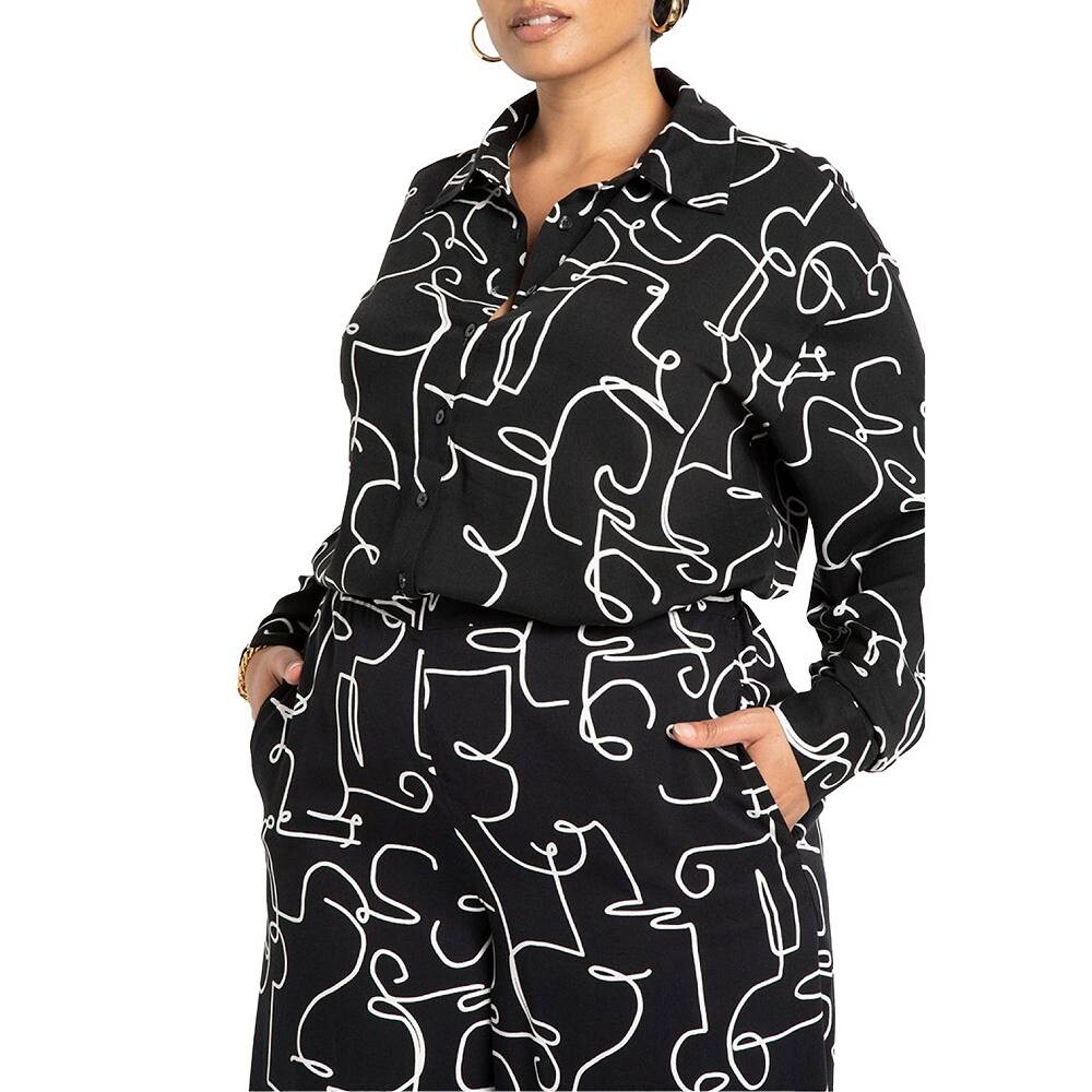 Женская рубашка больших размеров Eloquii на пуговицах с принтом ELOQUII, цвет Black Doodle
Женская рубашка больших размеров Eloquii на пуговицах с принтом ELOQUII, цвет Black Doodle