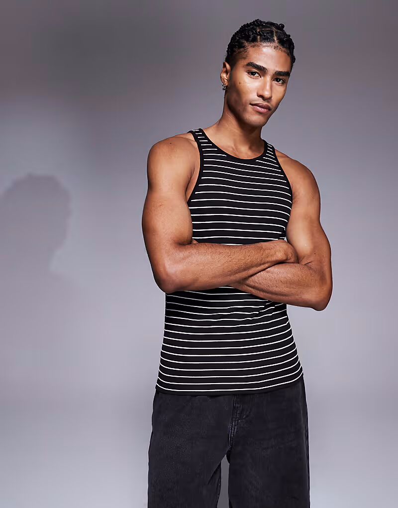 Майка Muscle Fit в черно-белую полоску Asos Design
Майка Muscle Fit в черно-белую полоску Asos Design