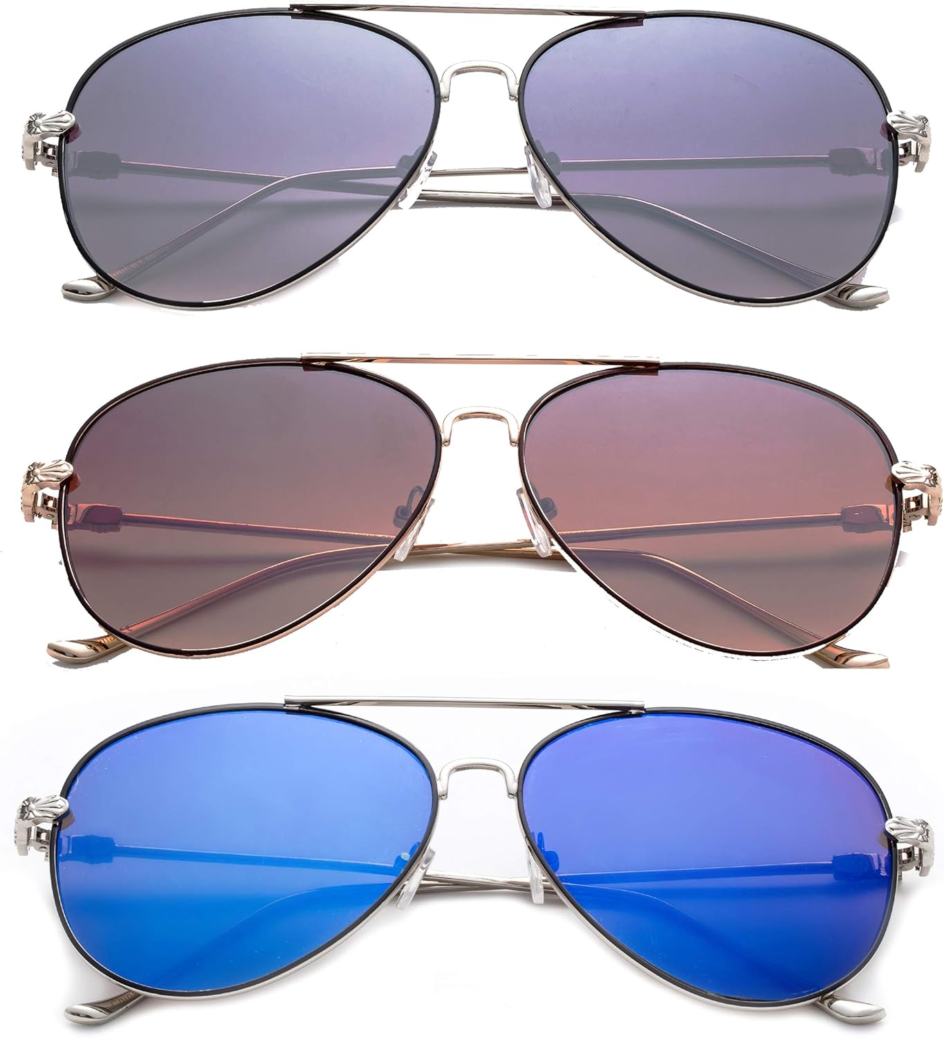 Набор из 3 солнцезащитных очков-авиаторов Newbee Fashion в металлической оправе для мужчин и женщин, плоские линзы с защитой от УФ-излучения UV400, цельнометаллические дужки, 3 Pack Black, Brown & Blue
Набор из 3 солнцезащитных очков-авиаторов Newbee Fashion в металлической оправе для мужчин и женщин, плоские линзы с защитой от УФ-излучения UV400, цельнометаллические дужки, 3 Pack Black, Brown & Blue