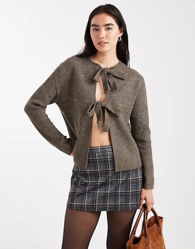 Кардиган Pieces с завязками спереди, коричневый
Кардиган Pieces с завязками спереди, коричневый