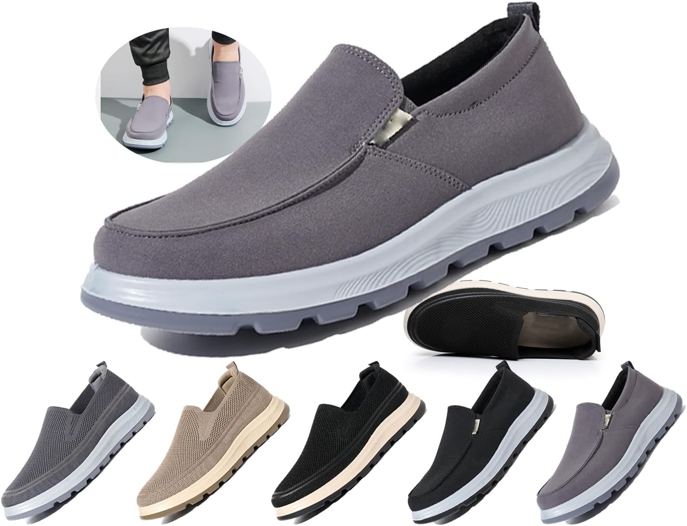 Мужские кроссовки без застежек с дышащей текстильной тканью для ходьбы, удобной противоскользящей подошвой для дома, отдыха, путешествий и вождения Generic, Gray-a
Мужские кроссовки без застежек с дышащей текстильной тканью для ходьбы, удобной противоскользящей подошвой для дома, отдыха, путешествий и вождения Generic, Gray-a