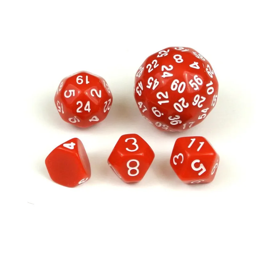 Уникальный набор кубиков — красный с белым (5), Unique & Skew Dice (The Dice Lab)
Уникальный набор кубиков — красный с белым (5), Unique & Skew Dice (The Dice Lab)