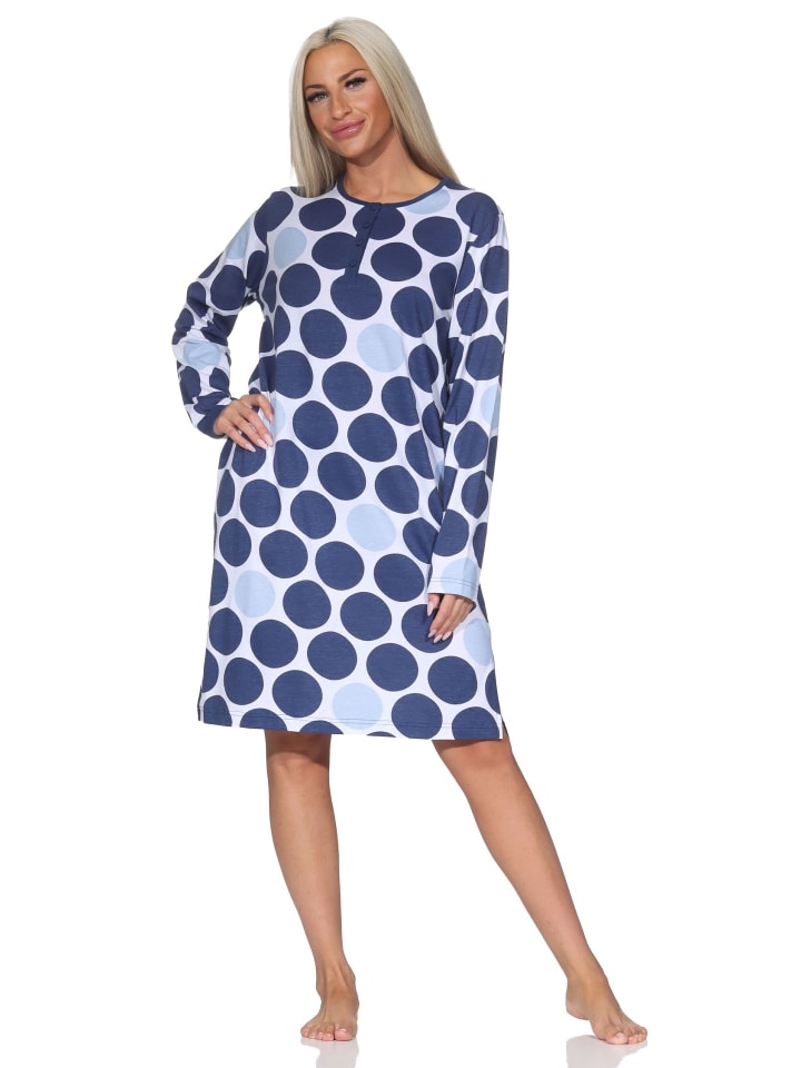 Ночная рубашка с длинными рукавами и узором в горошек темно-синего цвета NORMANN
Ночная рубашка с длинными рукавами и узором в горошек темно-синего цвета NORMANN
