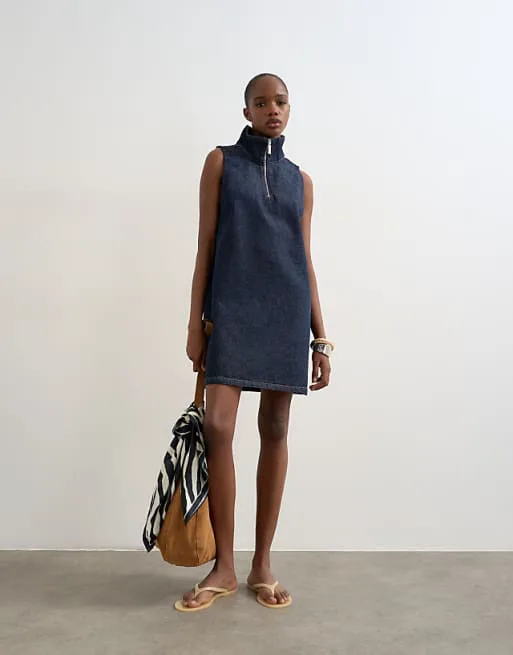 Джинсовое платье Topshop с воротником-воронкой, синее полоскание
Джинсовое платье Topshop с воротником-воронкой, синее полоскание