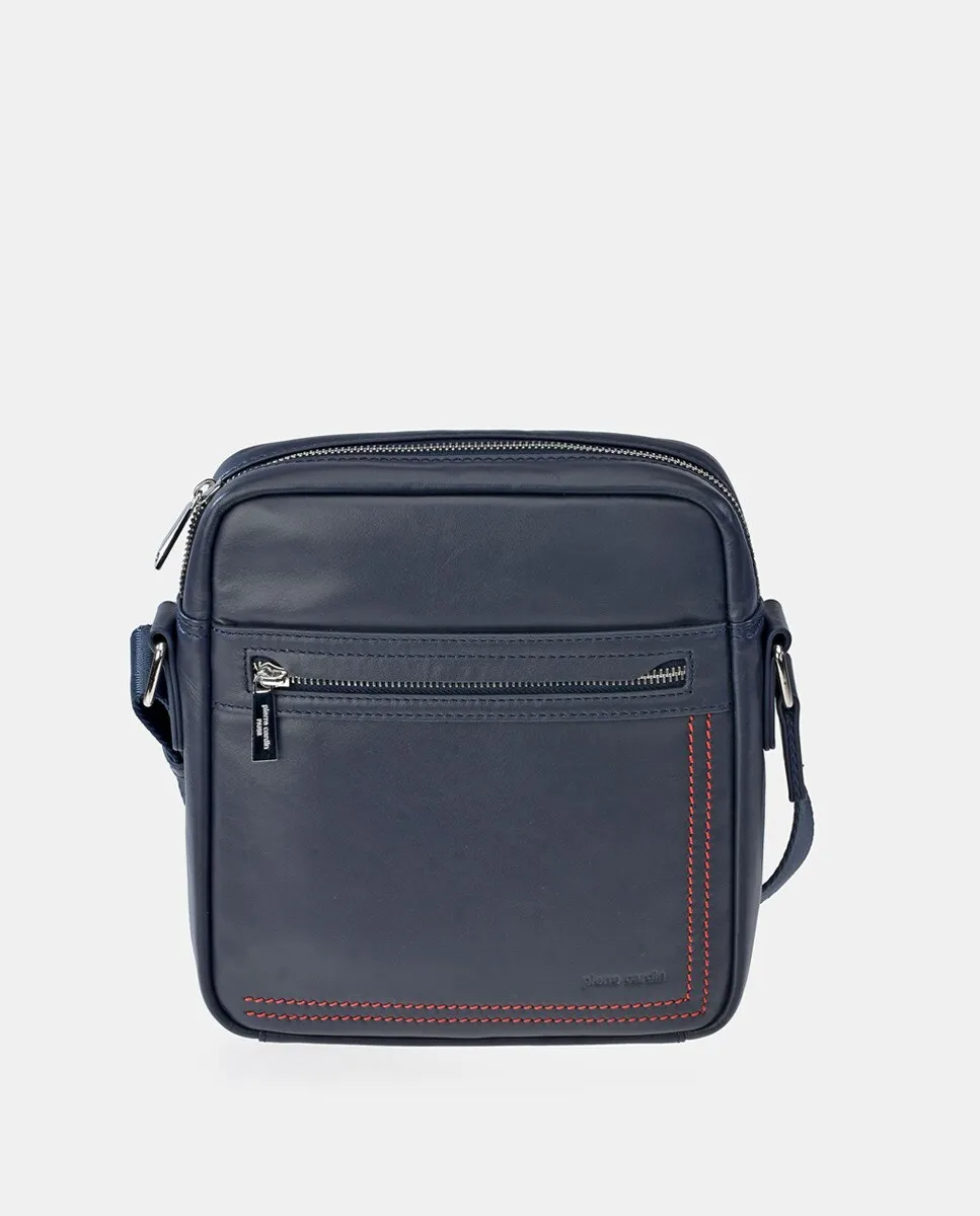 Мужская сумка через плечо PIERRE CARDIN из черной кожи с синей строчкой, темно-синий 
Мужская сумка через плечо PIERRE CARDIN из черной кожи с синей строчкой, темно-синий