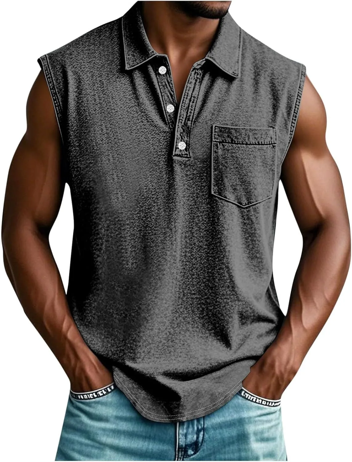 Мужская поло без рукавов на пуговицах, удобная, однотонная, с карманом Sdeycui
Мужская поло без рукавов на пуговицах, удобная, однотонная, с карманом Sdeycui