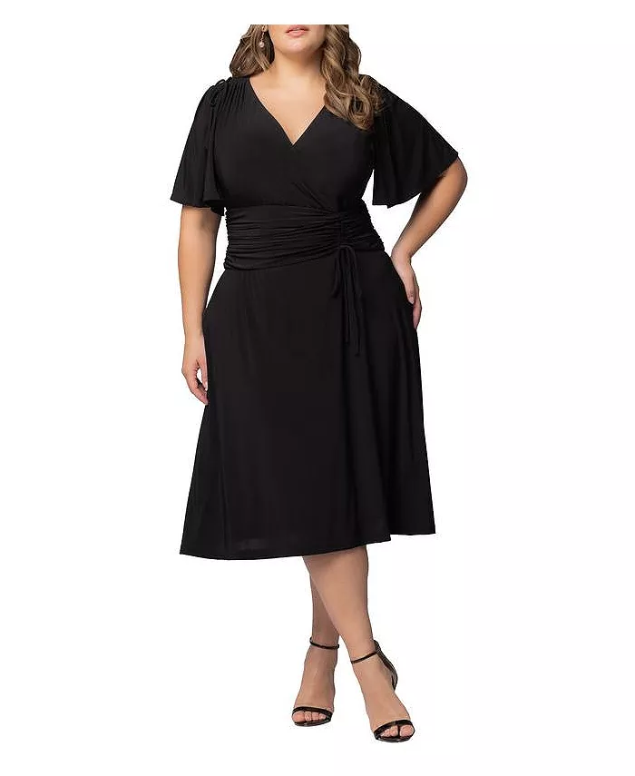 Платье с драпировкой и завязками Jemma больших размеров Kiyonna, черный 
Платье с драпировкой и завязками Jemma больших размеров Kiyonna, черный
