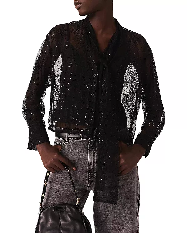 Блузка с кружевом и пайетками Maje, черный
Блузка с кружевом и пайетками Maje, черный