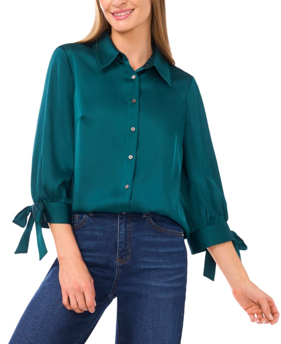Женская блузка с рукавами 3/4, манжетами на завязках и пуговицами CeCe, Dark Forest
Женская блузка с рукавами 3/4, манжетами на завязках и пуговицами CeCe, Dark Forest