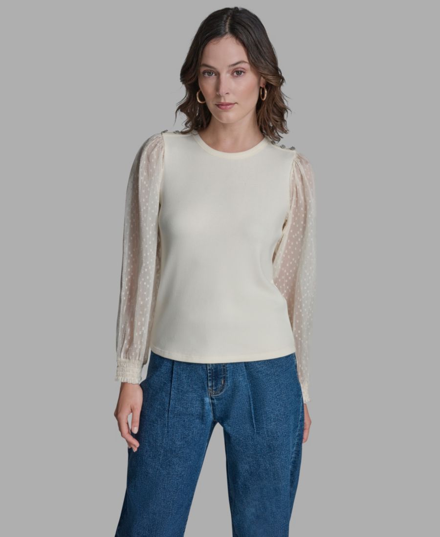 Женская блузка с высоким воротником, надеваемая через голову BCBG, Whisper White
Женская блузка с высоким воротником, надеваемая через голову BCBG, Whisper White