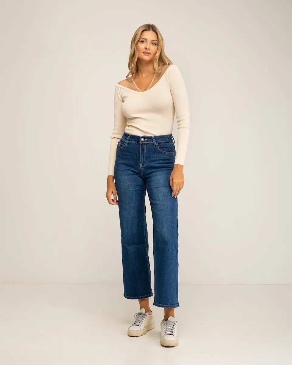 Женские джинсы прямого кроя с высокой посадкой и пятью карманами Tantra, индиго 
Женские джинсы прямого кроя с высокой посадкой и пятью карманами Tantra, индиго