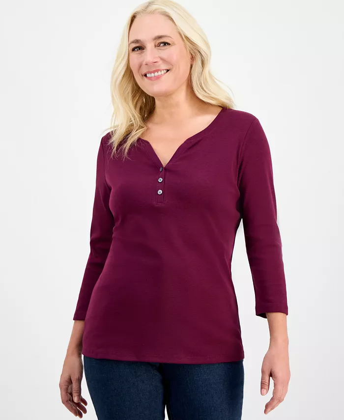 Женская хлопковая футболка хенли с рукавами 3/4, PXS-4X Style & Co
Женская хлопковая футболка хенли с рукавами 3/4, PXS-4X Style & Co