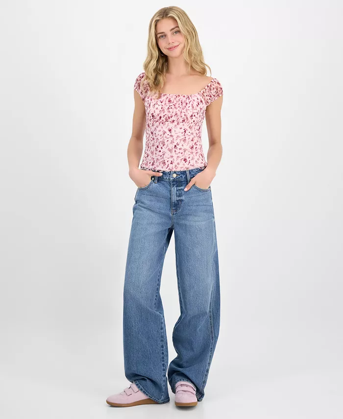 Джинсы с высокой посадкой, широкие, расклешенные, для девушек Juniors Celebrity Pink, синий 
Джинсы с высокой посадкой, широкие, расклешенные, для девушек Juniors Celebrity Pink, синий