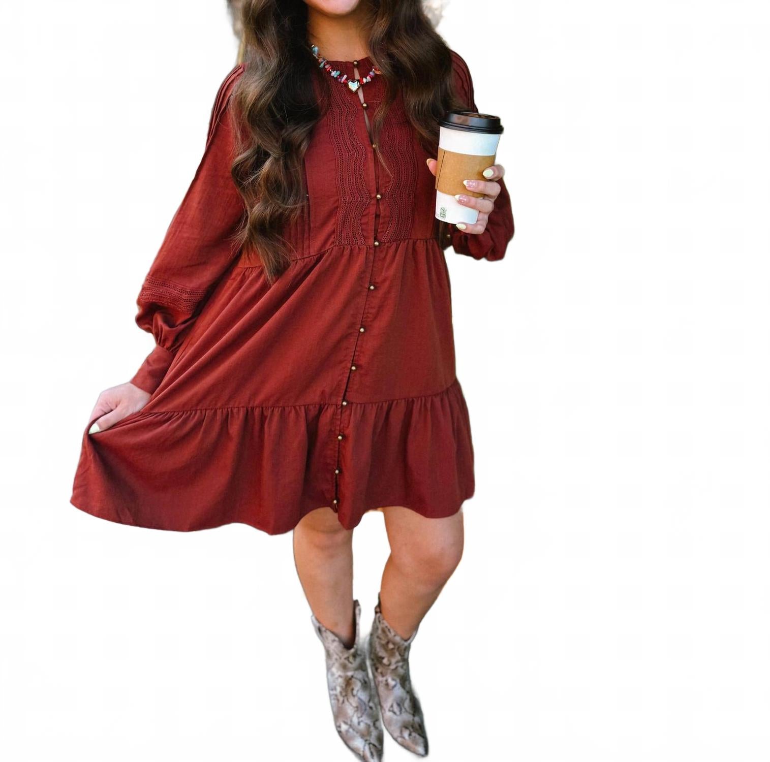 Entro Мини-платье цвета медового кирпича, красно-ржавого оттенка
Entro Мини-платье цвета медового кирпича, красно-ржавого оттенка