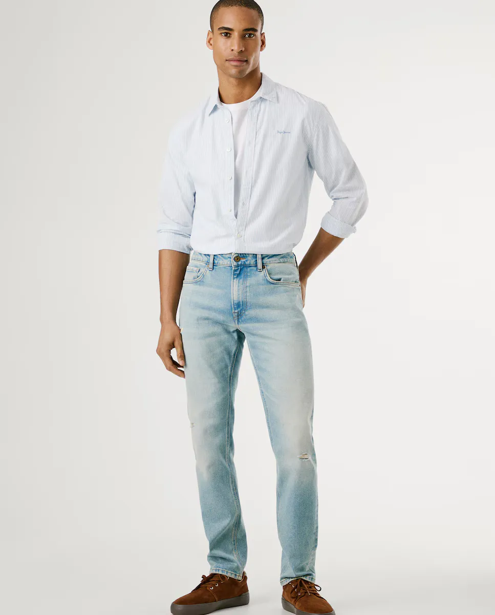 Мужские джинсы Stanley с зауженным кроем и эффектом потертости Pepe Jeans, светло-голубой
Мужские джинсы Stanley с зауженным кроем и эффектом потертости Pepe Jeans, светло-голубой