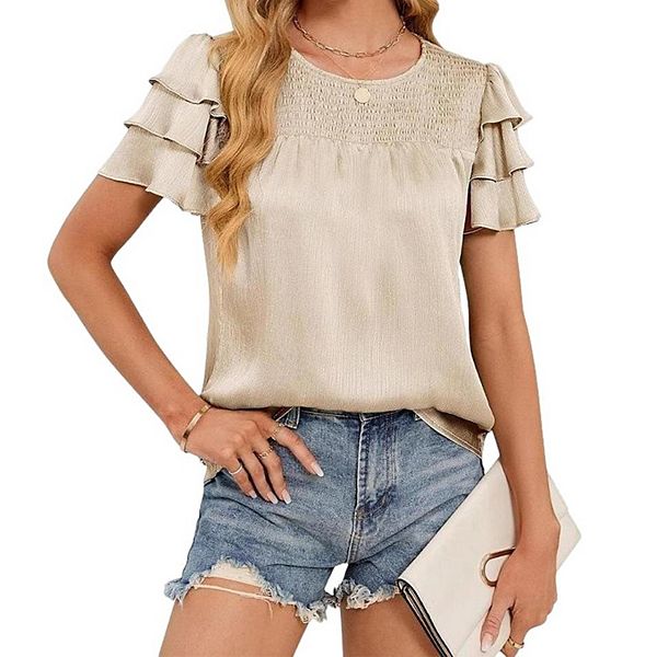 Женская блузка с круглым вырезом и присборенными рукавами Clearflower, Apricot
Женская блузка с круглым вырезом и присборенными рукавами Clearflower, Apricot