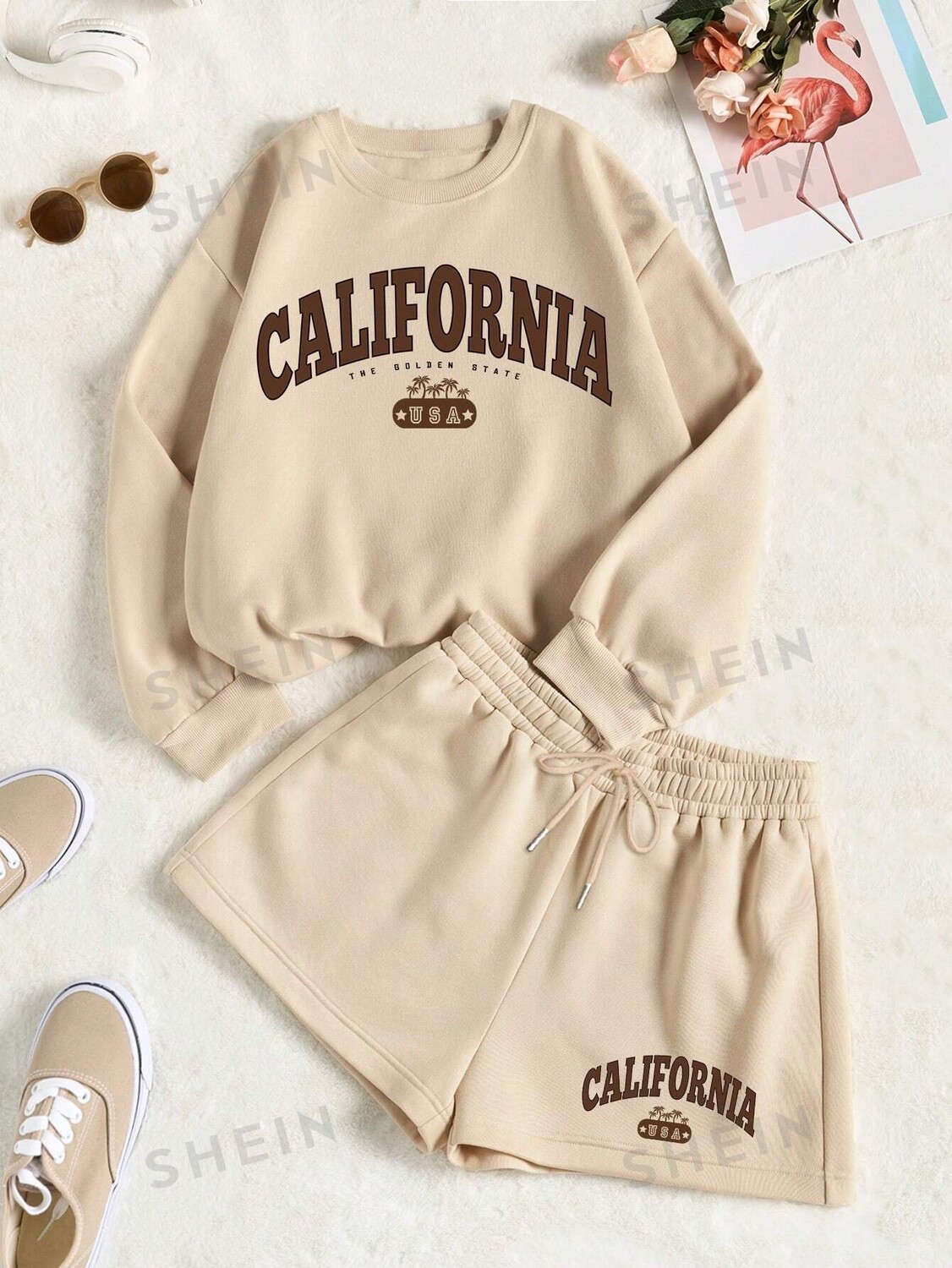 EZwear Пуловер на теплой подкладке с графическими буквами и шорты на кулиске Shein, хаки
EZwear Пуловер на теплой подкладке с графическими буквами и шорты на кулиске Shein, хаки