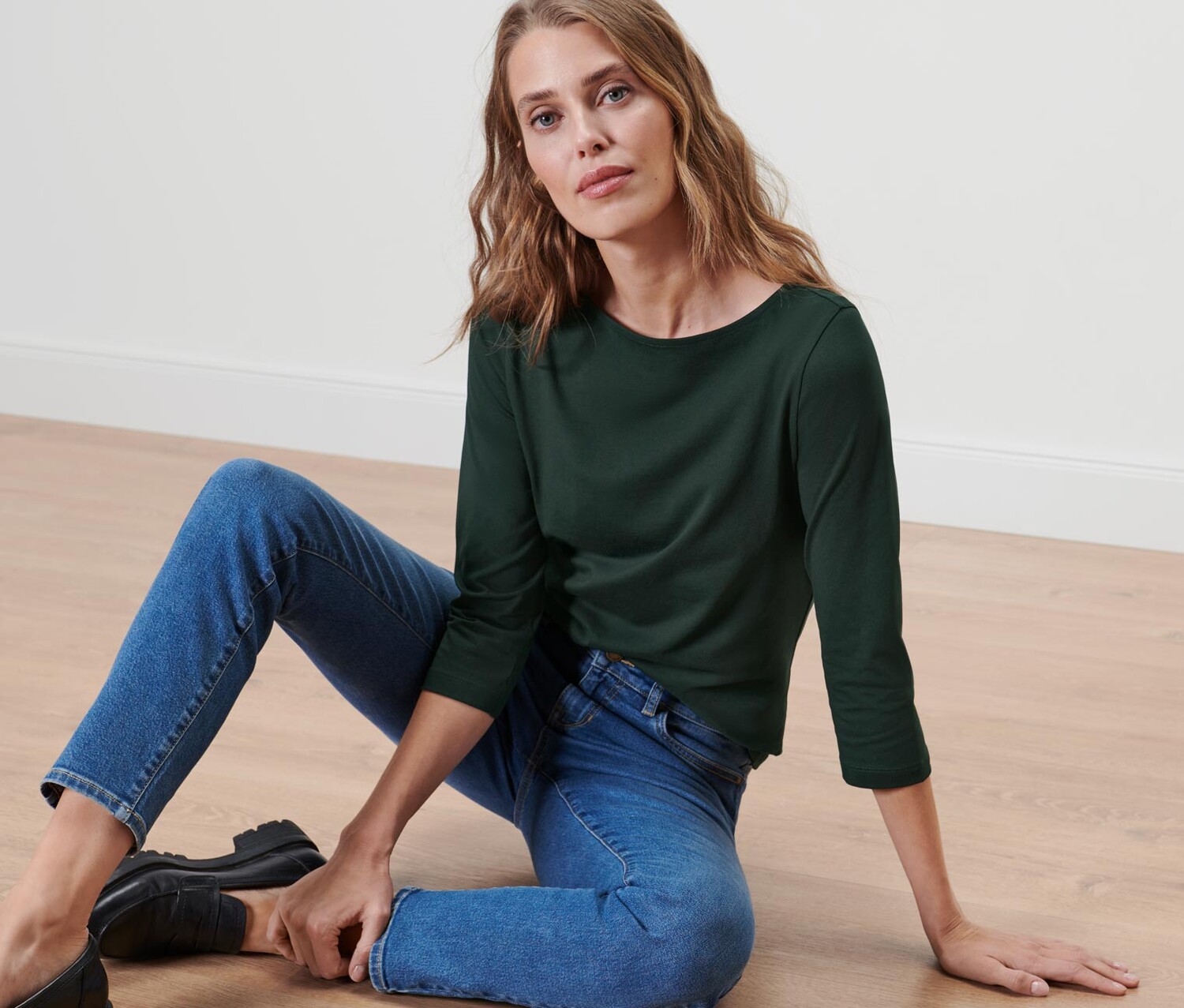 Рубашка с рукавами 3/4 Tchibo, темно-зеленый 
Рубашка с рукавами 3/4 Tchibo, темно-зеленый