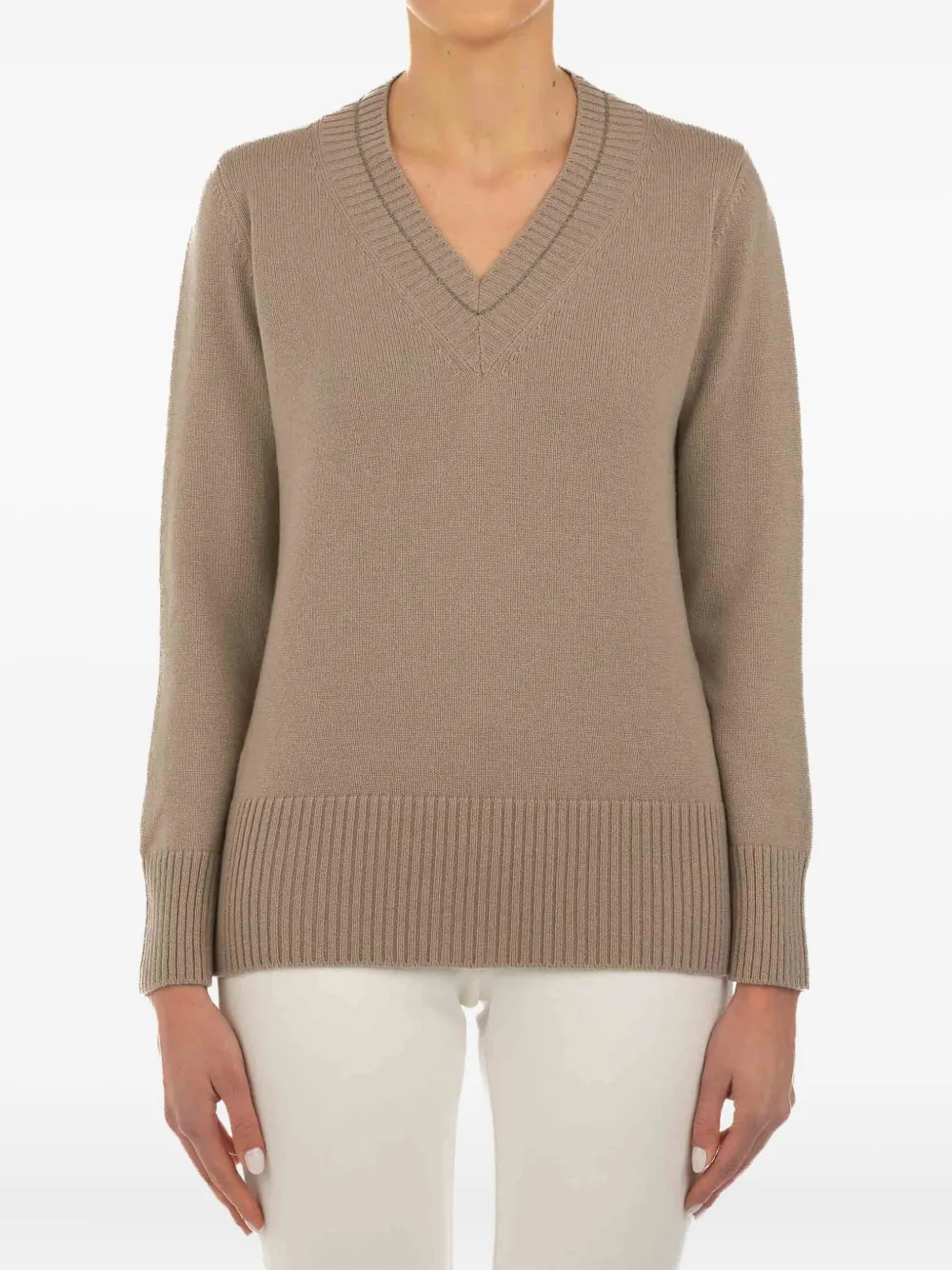 Шерстяной свитер с V-образным вырезом Le Tricot Perugia, коричневый
Шерстяной свитер с V-образным вырезом Le Tricot Perugia, коричневый