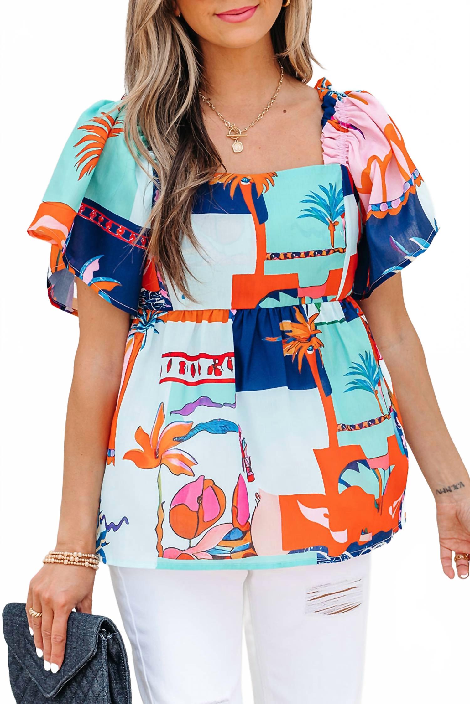 Тропическая принтованная блузка-бэбидолл с квадратным вырезом в голубом цвете Lovesoft
Тропическая принтованная блузка-бэбидолл с квадратным вырезом в голубом цвете Lovesoft