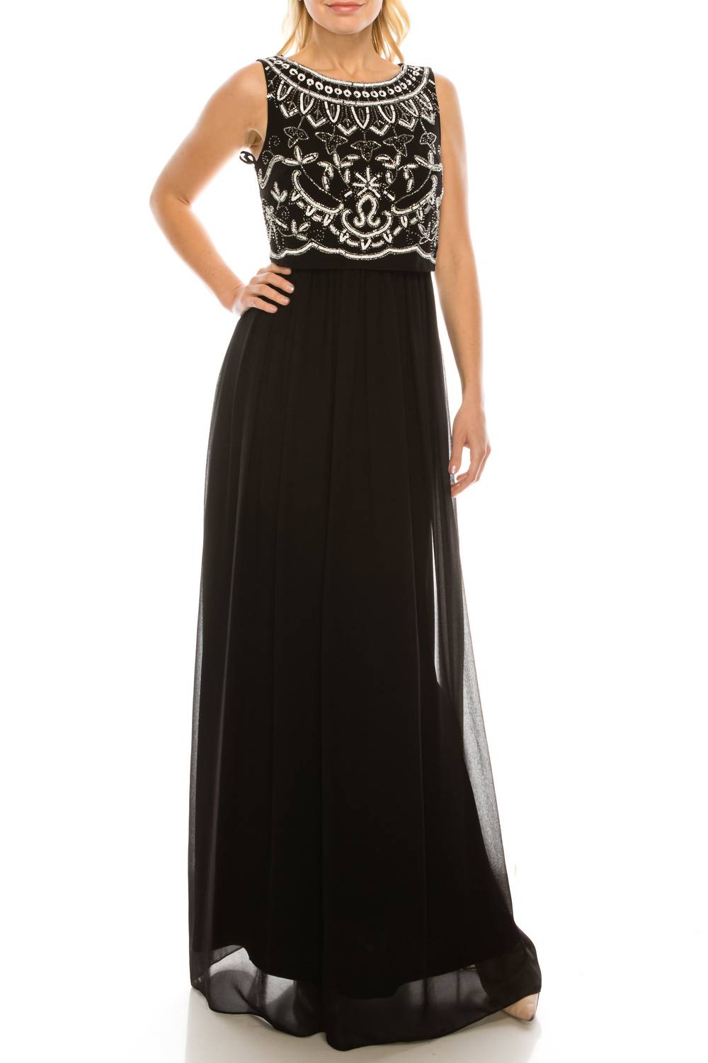 Платье-поповер без рукавов с бисером в черном цвете слоновой кости Adrianna Papell
Платье-поповер без рукавов с бисером в черном цвете слоновой кости Adrianna Papell