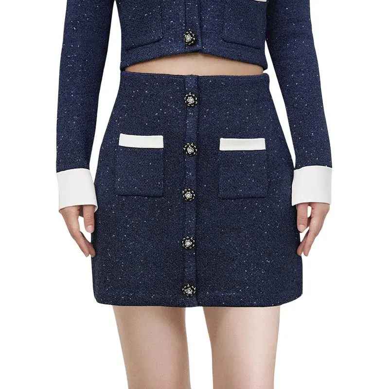 Self-portrait Повседневная юбка мини Women's Navy Blue
Self-portrait Повседневная юбка мини Women's Navy Blue