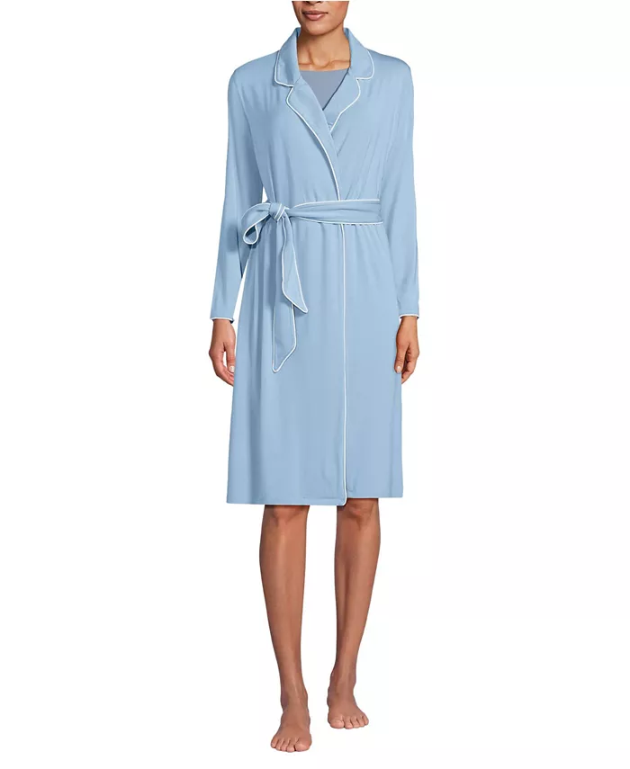 Женский охлаждающий халат с кантом Lands' End, синий 
Женский охлаждающий халат с кантом Lands' End, синий