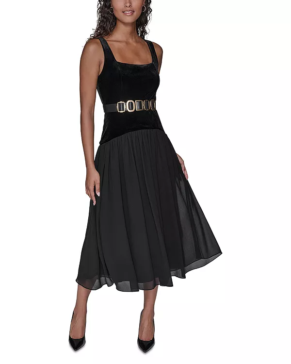 Платье миди из бархата и шифона Karl Lagerfeld Paris, черный
Платье миди из бархата и шифона Karl Lagerfeld Paris, черный