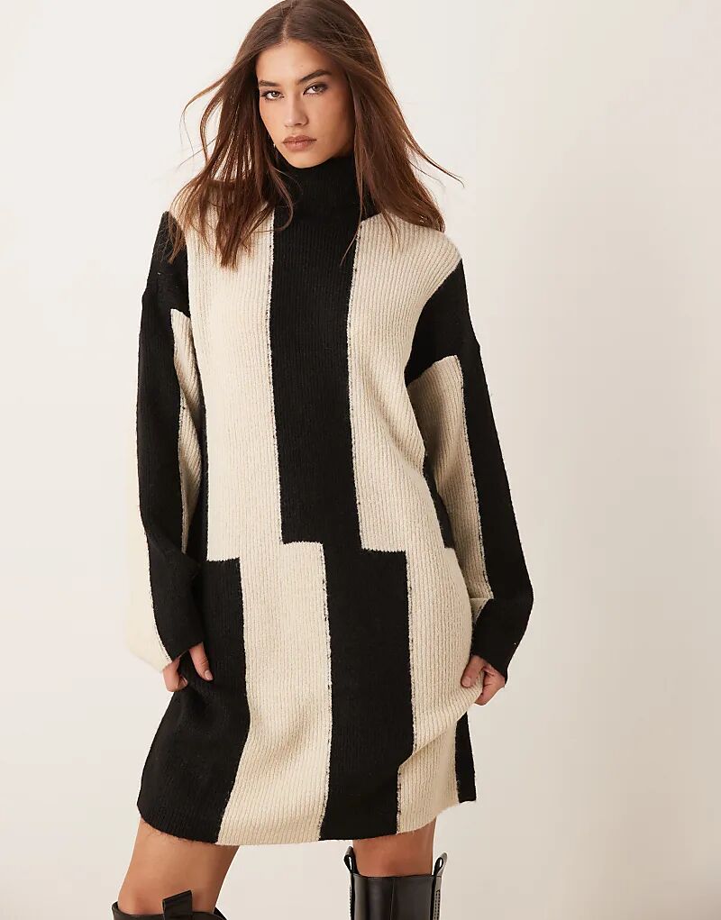 Трикотажное мини-платье с высоким воротом и абстрактным принтом Vila 
Трикотажное мини-платье с высоким воротом и абстрактным принтом Vila