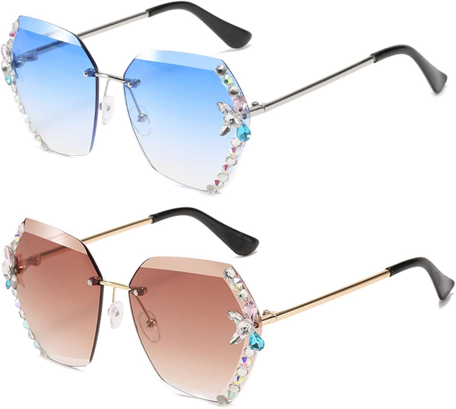 Солнцезащитные очки Willochra для женщин без оправы с бриллиантами, увеличенные солнцезащитные очки без оправы с градиентными линзами с алмазной огранкой и защитой от УФ-излучения, 2pcs-brown&blue
Солнцезащитные очки Willochra для женщин без оправы с бриллиантами, увеличенные солнцезащитные очки без оправы с градиентными линзами с алмазной огранкой и защитой от УФ-излучения, 2pcs-brown&blue