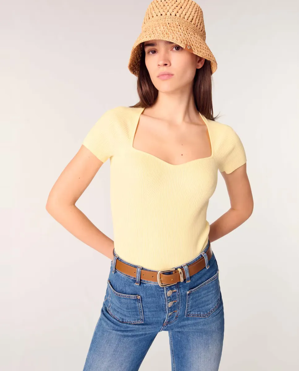 Женский топ из плотного трикотажа в рубчик Maje, жёлтый
Женский топ из плотного трикотажа в рубчик Maje, жёлтый