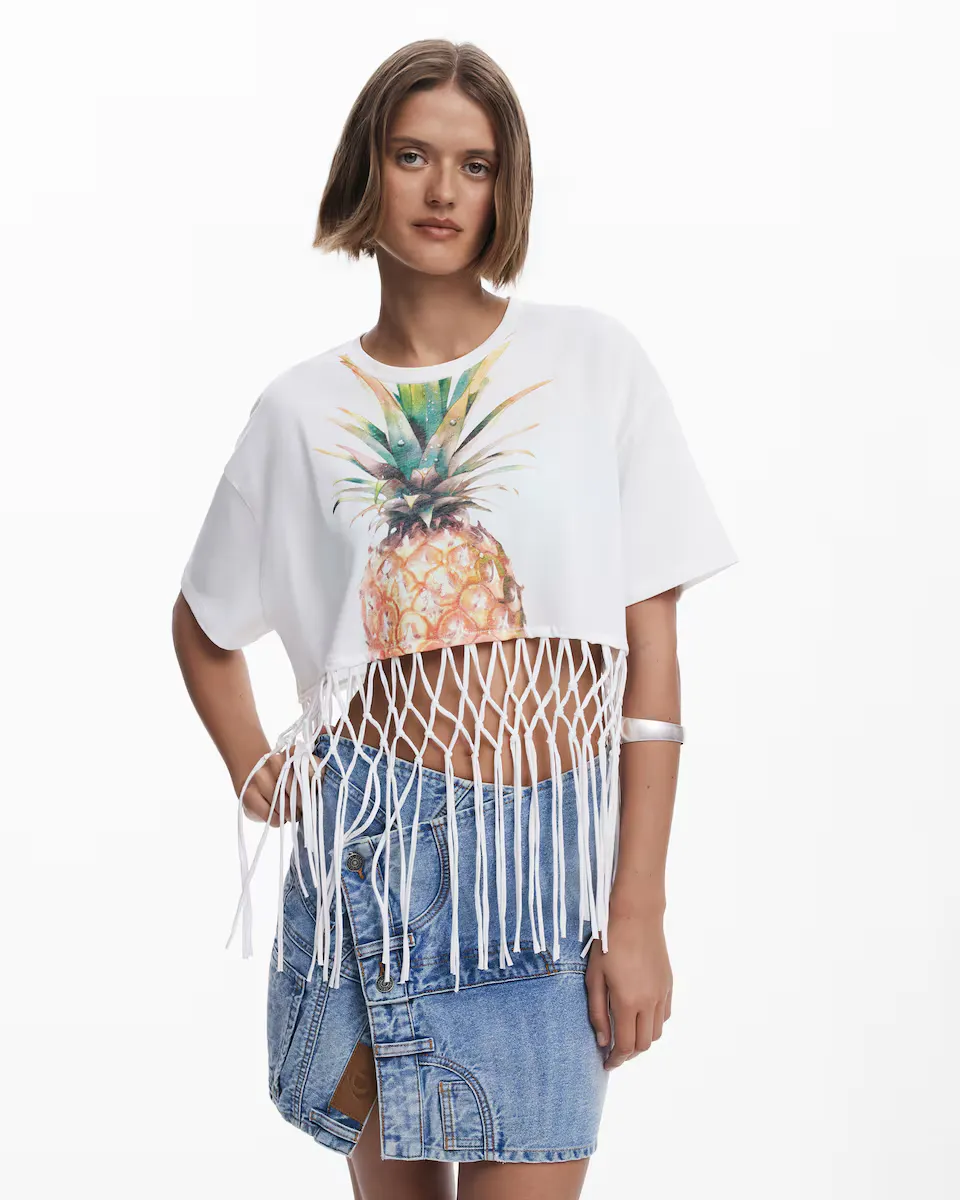 Женская укороченная футболка с ананасом Desigual, белый 
Женская укороченная футболка с ананасом Desigual, белый