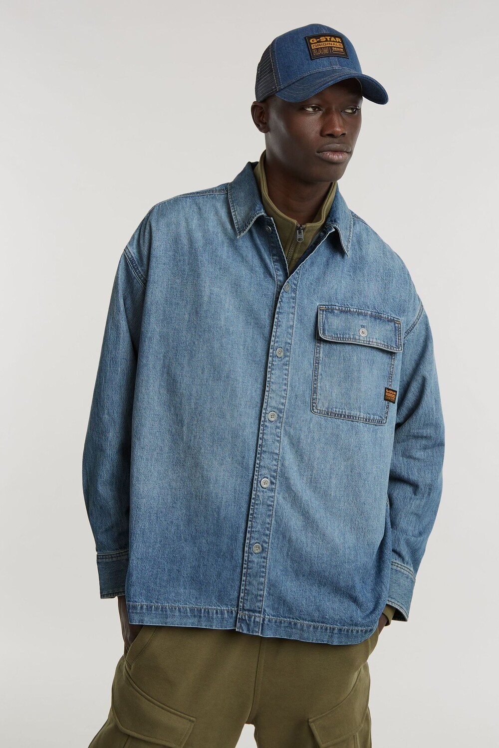 Свободная джинсовая рубашка с карманом клапаном G Star, синий 
Свободная джинсовая рубашка с карманом клапаном G Star, синий