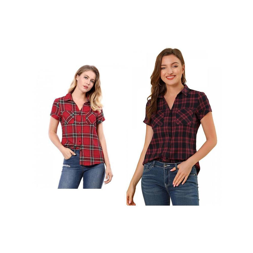 2 упаковки женских хлопковых рубашек в клетку с короткими рукавами и пуговицами спереди ALLEGRA K, цвет Red Red Black
2 упаковки женских хлопковых рубашек в клетку с короткими рукавами и пуговицами спереди ALLEGRA K, цвет Red Red Black